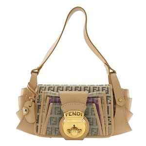 Fendi Zucchino shoulder bag one Beige Tan canvas snap closure